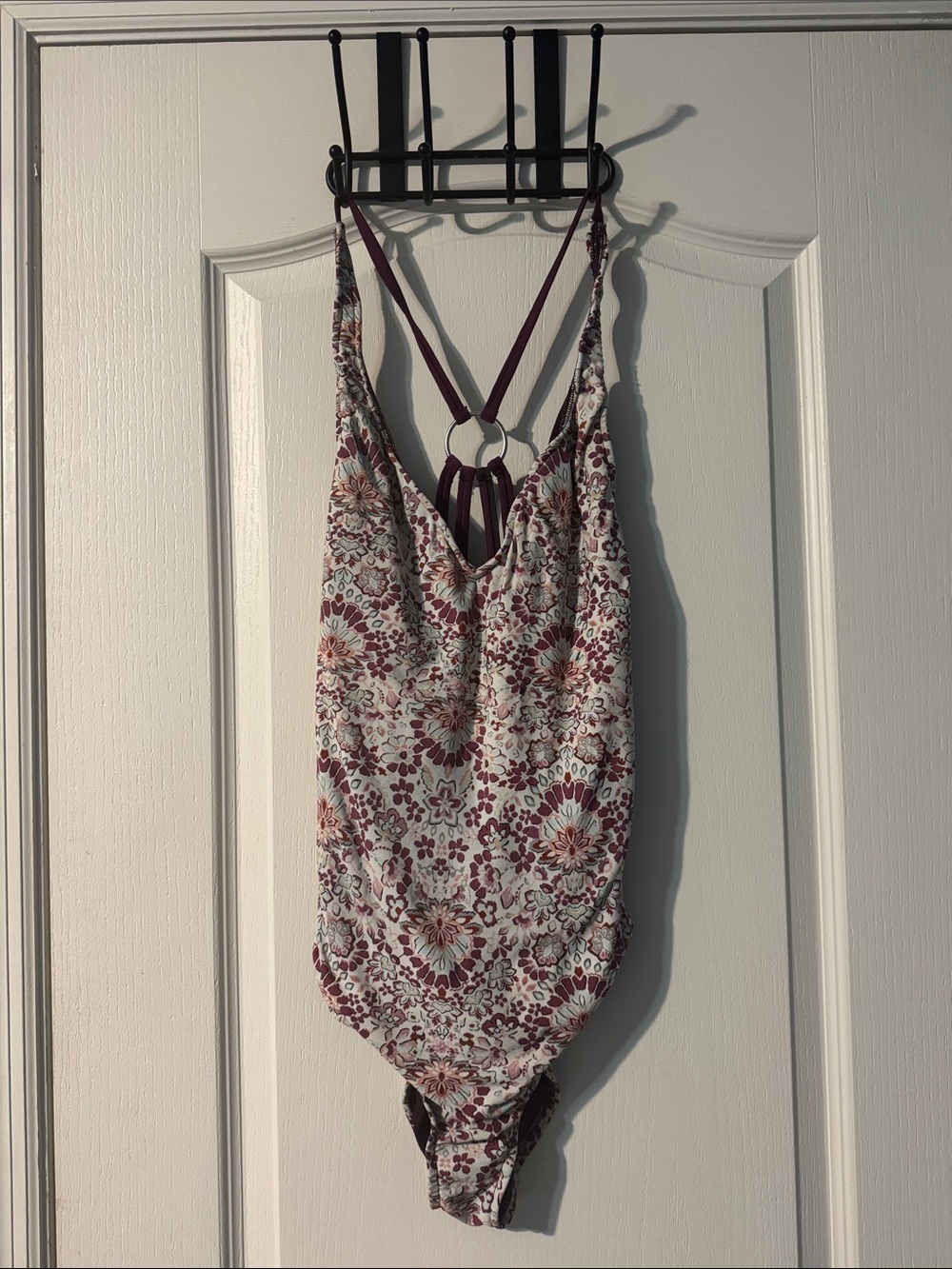 Women’s Floral One-Piece Swimsuit in Burgundy and Cream
